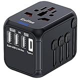 Gulloe Universal Travel Adapter, International Wall Charger AC Plug Adapter with 5A Smart Power and 2.4A USB and Type-C for USA EU UK AUS (Black)