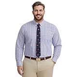 Izod Men's Big and Tall Dress Shirt Long Sleeve Wrinkle Free Stretch Button Down Collar, Ultramarine Blue Fine Check, 19 35