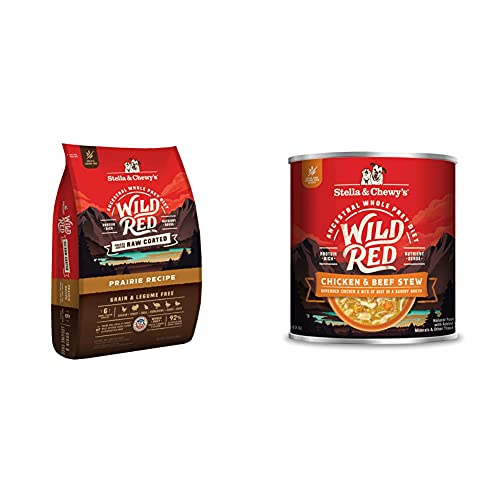 Stella & Chewy's Wild Red Raw Coated Kibble Dry Dog Food Grain Free Prairie Recipe, 21Lb Bag + Wild Red Chicken & Beef Stew Wet Dog Food, 10Oz Cans (Pack Of 6) #TOP16
