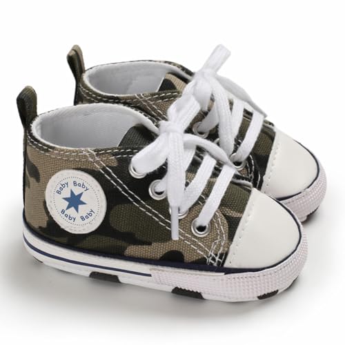 Image of Unisex Baby Girls Boys Canvas High-top Shoes, Newborn Infant Anti-Slip Soft Sole Frist Walking Breathable Sneakers