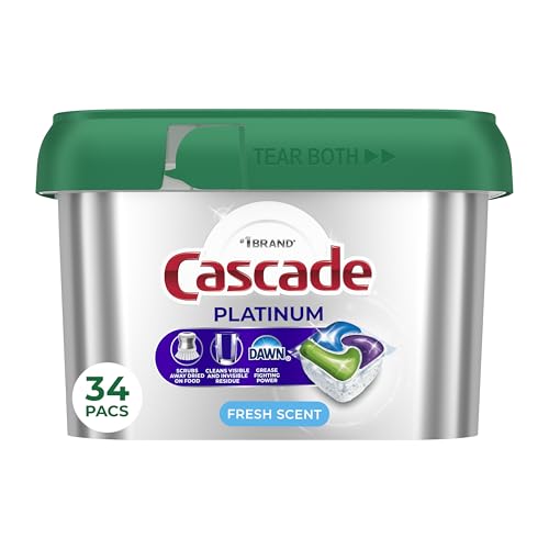 Cascade Platinum Dishwasher Pods, Dishwasher Detergent, Dish Detergent Soap, Fresh, 34 count