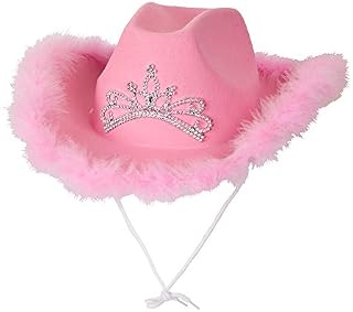 Adult Texan Cowboy Hat Pink Feather Fancy Dress Party Accessory Country Western