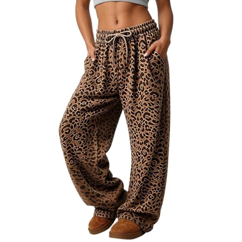Women Leopard Pants Baggy Wide Leg Sweatpants Fall Y2K Lounge Sweat Pants - image 1