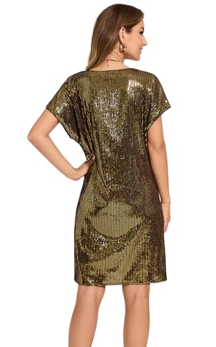 Image of Women's Crewneck Sequin Shift Dress Short Sleeve Casual Holiday Sparkly Party Dress