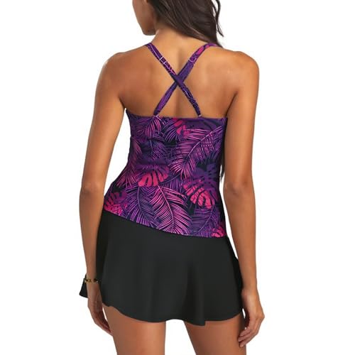 Women's Tankini Swimsuits 2025 Summer Floral Print Tummy Control Swim Dress Straps Trendy Casual Skirt Bathing Suits2