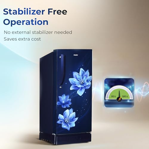 Image of Haier 190L 5 Star Direct Cool Single Door Refrigerator | Inverter Compressor | Fast Ice Making in Just 60 minutes | Large Veg Box| Easy Clean Back (2026, HED-205MFBA-P, Marine Peony, Base Stand)