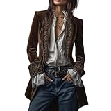 Eynuo Pirate Jacket Women, Velvet Jacket Women Vintage Long Sleeve Lapel Renaissance Cardigan Long Victorian Coat