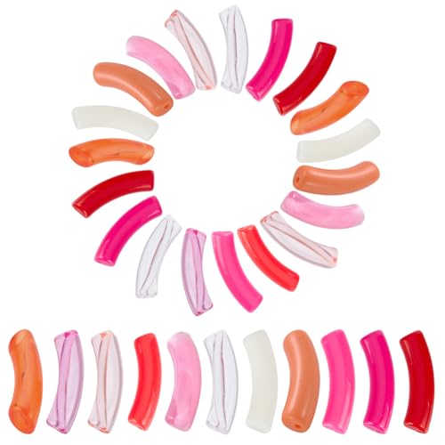 PH PandaHall 154pcs Saint-Valentin Perles de Incurvées Roses, 11 Couleur Perles Acryliques de Tube Perle à Glisser Perle d'écartement Libres Nouilles pour Fête des Mères Bracelet Porte-Clés Femme 32mm