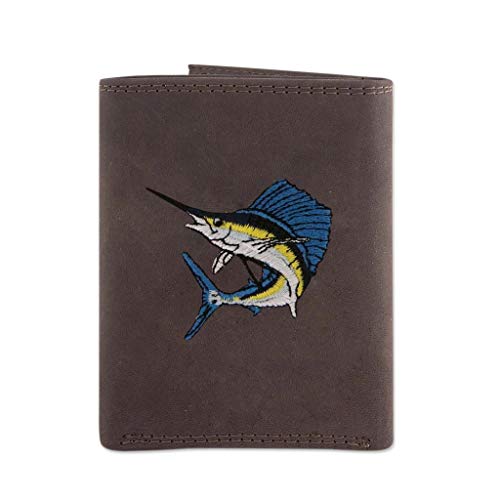 Zep Pro Action Sailfish Crazy Horse Embroidered Leather Wallet IWT (Tri-Fold)