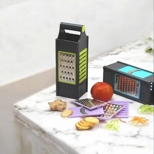 Image of ARTO 4 in 1 Handy Smart Vegetable Slicer Fruit Slicer ABS and Stainless Steel Four Sided Boxed Grater with Handle Chopper Fruit Slicer Potatoes Peeler Attach 4 Blades (Multicolor) (2)