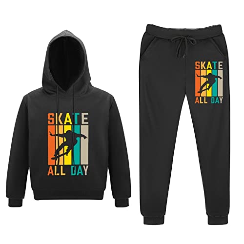 Yauiabvn Retro Skateboarding Skate Hoodies And Sweatpants For Girls & Boys Stylish Hoodies Sweater Set Kids Tops, L #TOP3