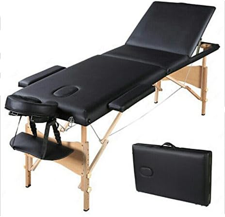 All Goodly 84"L 3 Fold Portable Massage Table Facial SPA Tattoo Bed w Free Carry Case (BLACK)