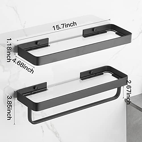 VOLPONE Bathroom Shelves Wall Mounted Glass Shelf for Bathroom Floating Shelf Tempered Glass Shelf 2 Tier Bathroom Wall Organizer(Black)