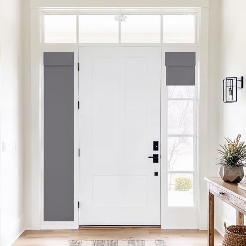 NICETOWN 100% Blackout No Drill Door Curtain for Door Windows, Linen Blend Cordless Roman Shade with Magnetic Lift Grey, W12 x L72 12"W x 72"L (Pack o