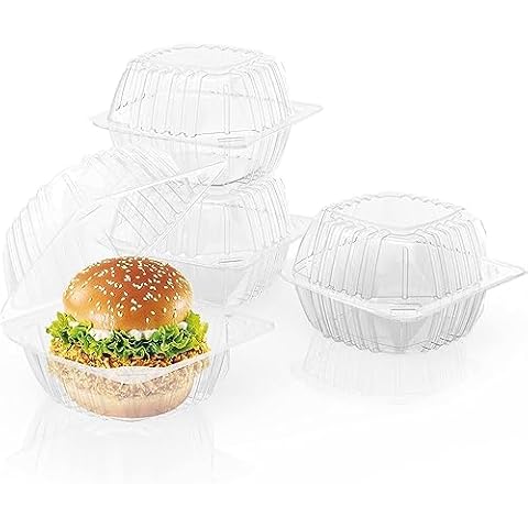 MFDSJ 100 Pack Disposable Plastic To Go Containers with Clear Lids, 6 x 6 Inch Hinged Top Square Clamshell Food Boxes for Salad, Dessert, Bakery Supplies Cover