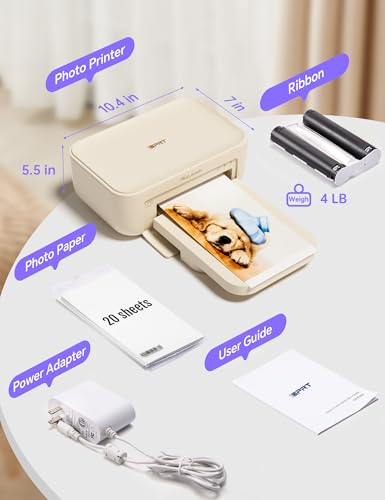 Image of iDPRT 4x6 Photo Printer, CP4100 Photo Printer for iPhone & Android with 20 Sheets & 1 Cartridges, Wi-Fi Wireless Portable Picture Printer, Instant Print Photos, Dye Sublimation, Ideal Gift, Beige