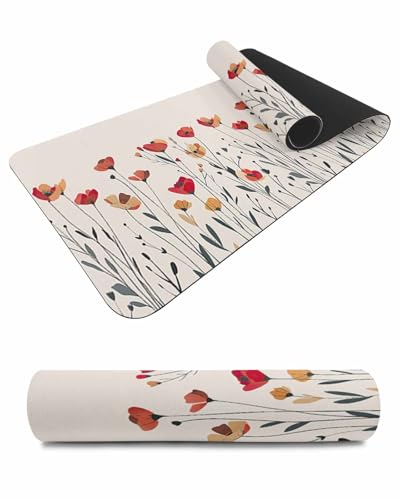 Debedcor Heat Proof Table Pads Waterproof Decorative, Farmhouse Floral Non-Slip Table Countertop Protector, Rustic Summer Red Flower Insulation Mat for Dining Room, 48 x 12 Inches