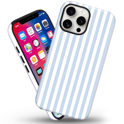 flewfun Magnetic for iPhone 13 Pro Case Cute Stripes Phone Case, Shockproof Slim TPU and Hard PC Protective Phone Cover Compatible with MagSafe Designed for Women Girls, Blue and White by flewfun - Used condition - Image 2
