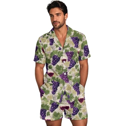ZIATUBLES Conjunto de pijama para hombre, conjunto de dos piezas, manga corta, pantalones cortos con bolsillos, ropa de dormir de verano, verde (Grape Leaf), 4XL