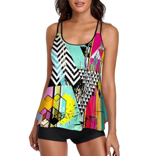 Robe de plage tankini coloré dissimulant les imperfections avec short de garçon pour femme