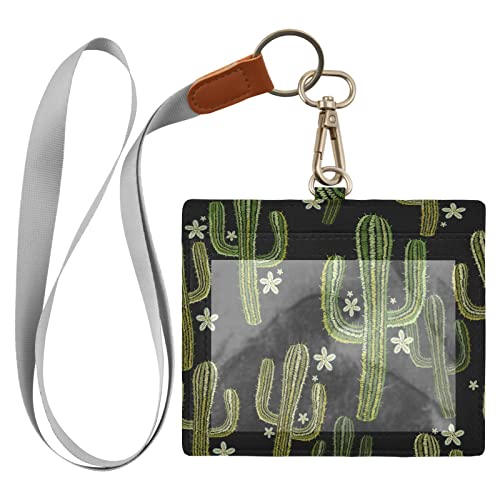 Embroidery Cactus Vaccine Card Holder Protector, PU Leather CDC Vaccination Card Protector?4 X 3 Waterproof Badge ID Card Holder with Resealable Zip