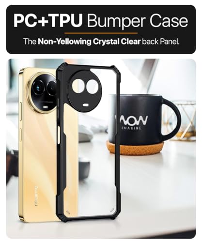 Image of WOW IMAGINE TPU+PC Shock Proof Clear Protective Back Case for Realme Narzo 60X 5G, Realme 11 5G, Realme 11X - 360 Degree Camera Protection, Transparent Hybrid Mobile Cover - Black