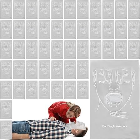 50 pezzi di protezione del viso: CPR / respiratore per protezione personale, protezione del viso per primo soccorso e emergenze, sacchetto in pellicola in PVC per rianimazione, protezione per la