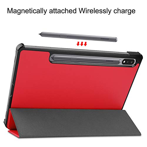 Image of Premium Shock Proof Stand Folio Multi Viewing Angles Hard PC Clear Back Case Cover Compatible with Samsung Galaxy Tab S8 /S7 11 inch Tablet (Red)