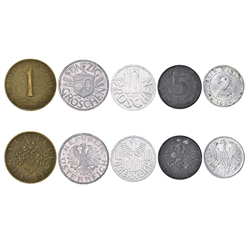 Austria 5 Mixed Coins pack including 1 Groschen to 1 Shilling