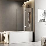 Meykoers Duschabtrennung 100x140cm Faltwand für Badewanne, Duschwand Badewannenaufsatz mit 6mm Nano Easy Clean Glas