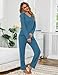 Bresdk Schlafanzug Damen Lang Baumwolle Pyjama Winter Langarm Loungewear Set Nachtwäsche V Ausschnitt, Jeansblau, S