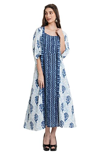 Image of COTLAND Fashions Jaipuri Cotton Flared Strappy Dress with Jacket for Women