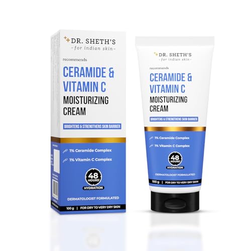 Dr. Sheth's Ceramide & Vitamin C Moisturizing Cream |For Dry to Very Dry Skin | 48hr Deep Hydration | Non Sticky | Biomimetic Ingredients | For Men & Women |100g