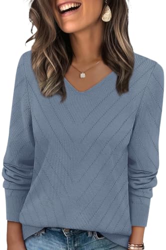 Image of WIHOLL Sweaters for Women V Neck Casual Knit Long Sleeve Tops Lightweight Pullover Clothes Fall Fashion Outfits 2026