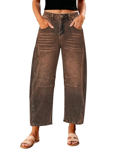 GRAPENT Balloon Jeans for Women Trendy Jeans for Women Pantalones De Mujer Cintura Alta Barrel Leg Jean Pants High Waisted Jean Trousers Color Root Beer X-Large Plus Size 16 Size 18