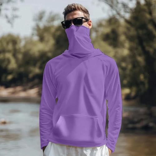 Hooded UPF 50 Long Sleeve Sun Shirts for Men Uv Protection Summer Cooling Hiking Rash Guard Fishing Hoodie with Mask2