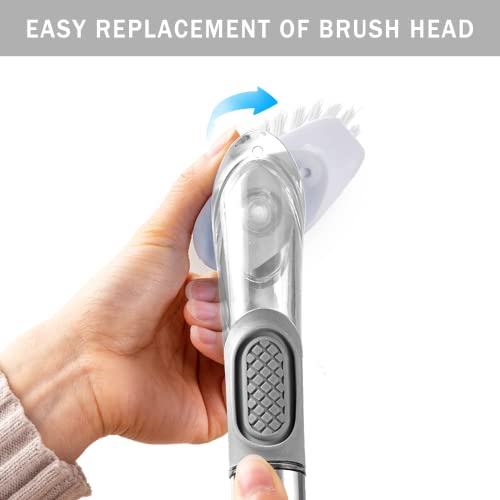Setsail Dish Brush With Soap Dispenser, Kitchen Dish Brush With Stainless Steel Handle Dish Scrub Brush For Pot Pan Sink Cleaning Dish Soap Control Washing Brush Scrubber, Grey #TOP2