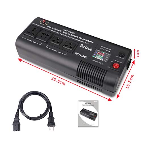 Beleeb 1500W Smart Auto Step Up & Step Down Voltage Converter Transformer 110 120 Volt to 220/240 Volt AC Automatic LED Display Asia Euro US (220V to 110V, 110V to 220V) PPT-1600