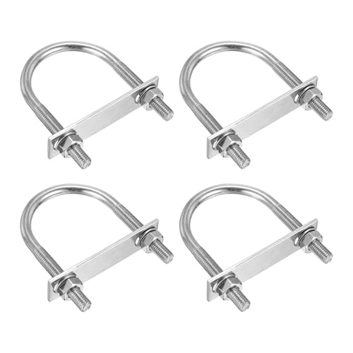 Image of DTGN M10x63x97mm U Bolts Round Kit - 4Set - 304 Stainless Steel U-Bolt Kit with Nuts, Washers, Frame Plate - Good for Pipe, Trailer, Automotive, Leaf Spring Fastener