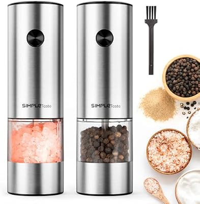 SIMPLETASTE Molinillo Eléctrico de Pimienta y Sal Juego de 2 con Rotor de Cerámica ajustable y con Luz Funciona al tacto