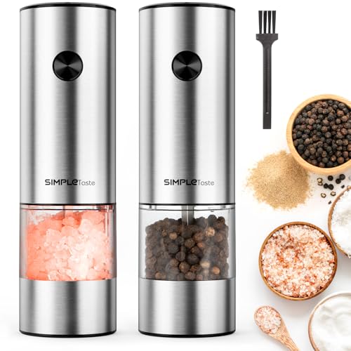 SIMPLETASTE Elektrische Pfeffermühle Salzmühle, mit Verstellbarem Keramikmahlwerk 2er Set Gewürzmühle aus Edelstahl Batteriebetrieben mit LED SIMPLETASTE Elektrische Pfeffermühle Salzmühle, mit Verstellbarem Keramikmahlwerk 2er Set Gewürzmühle aus Edelstahl Batteriebetrieben mit LED