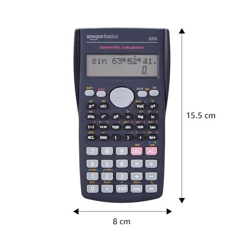 Image of Amazon Basics AB-82MS 240 Functions and 2-Line Display Scientific Calculator | 240 Function Scientific Calculator | 2-Line Large Display, Blue