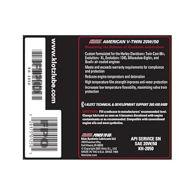 Klotz 5 Quart 20W/50 Synthetic Motor Oil Change Kit for 1999-2018 Twin Cam & 2017-2024 Milwaukee-Eight - Premium Kit