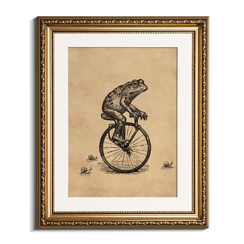 InSimSea gold framed art,Vintage Frog Unicycle Wall Art, 16x13 Inch
