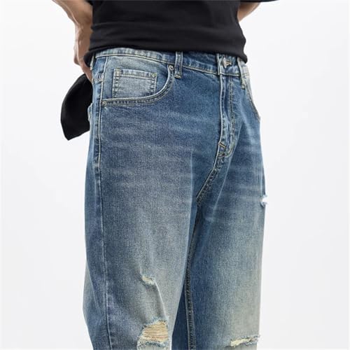 Men Slim Straight Stretch Denim Pants Hollow Out Distressed Jeans Hip Hop Vintage Ripped Jeans2