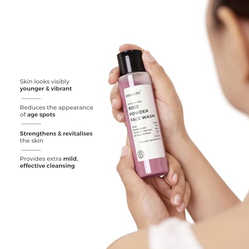 Image of Brillare Rose Powder Face Wash for Younger Looking Skin With Sandalwood & Coconut, Anti-Ageing Face Wash Reduces Wrinkles & Fine Lines | Face Wash for Women & Men