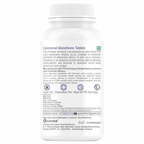 Image of Liposomal Glutathione by Hayer for Skin Whitening 1000mg, 99% Skin Supplements 60 Tablets