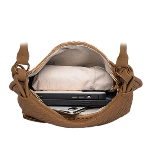 Image of Texture Underarm Shoulder Bag for Women,PU Leather Vintage Crescent Double Layer Hobo Handbag