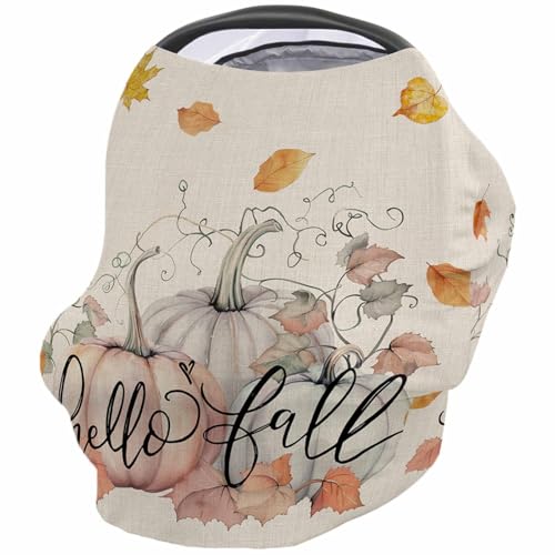 Nursing Cover for Breastfeeding Scarf, Maple Leaves Hand Painted Pumpkin Fall Baby Car Covers Super Soft Multi Use for Canopy Shopping Cart Cover Blanket Stroller Cover