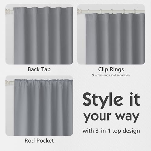 FMFUNCTEX 100% Blackout Curtains for Bedroom, Dark Grey Back Tab Curtain 90 Inches Long Drapery Thermal Insulated Curtains for Living Room, Black Out Drapes Rod Pocket Room Darkening 2 Panels by FMFUNCTEX - Used condition - Image 7